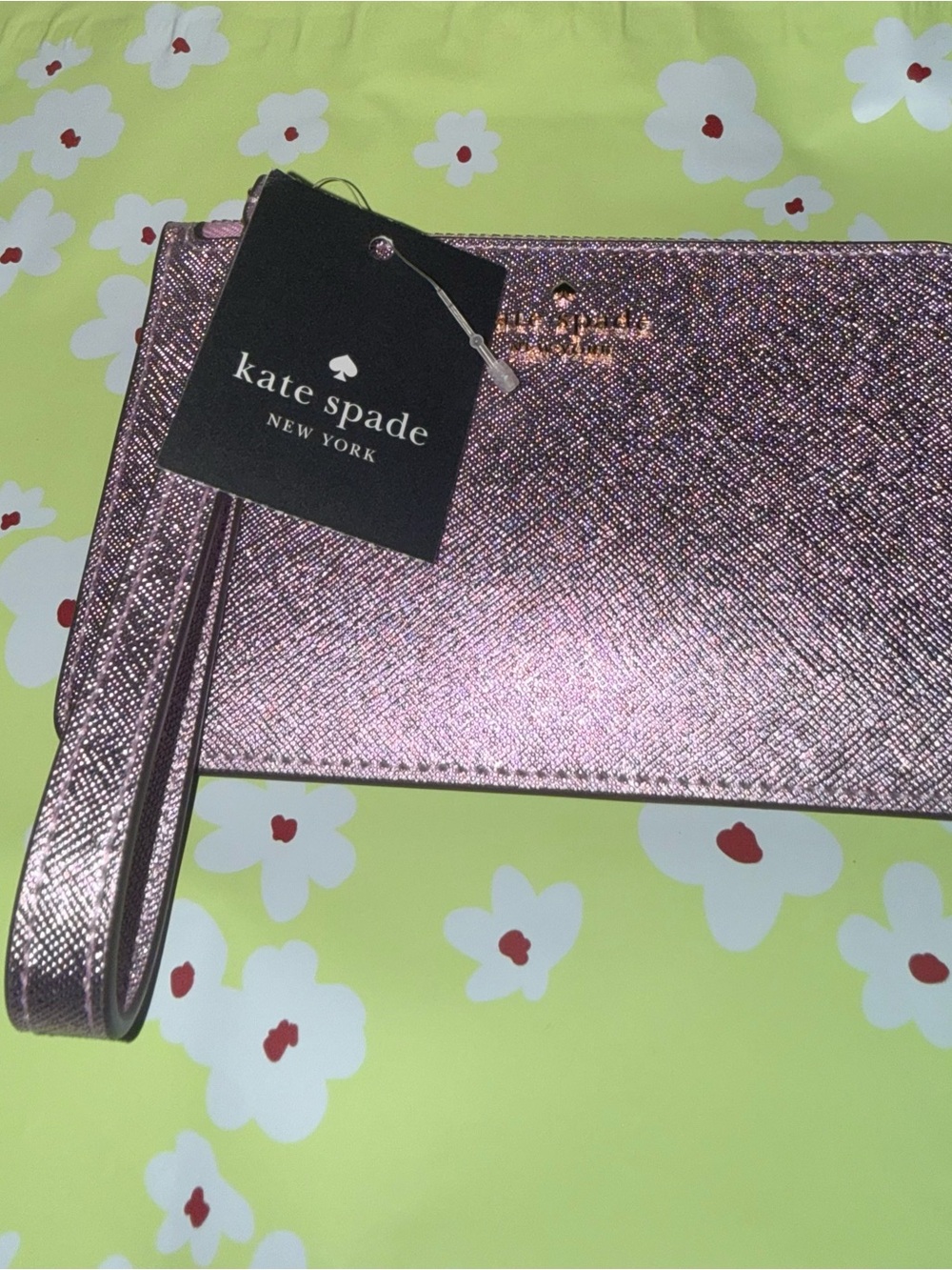 Kate Spade Glitter Metallic Pink Rose Wristlet